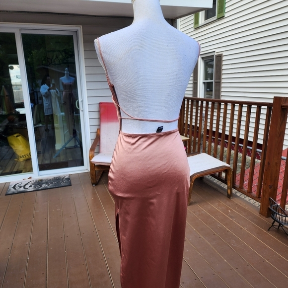 Windsor ROSE Gold Satin Open Side Backless Maxi dress Size S - Picture 4 of 15